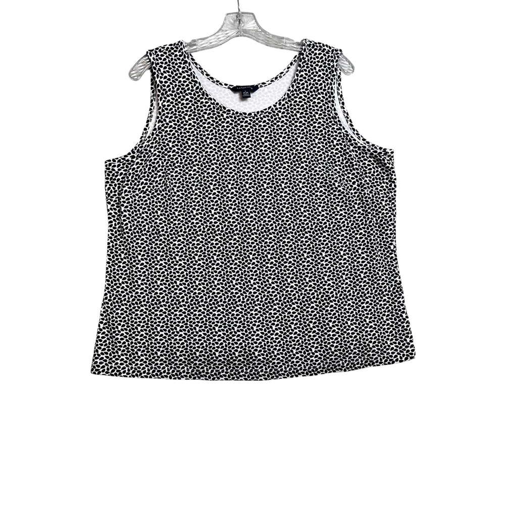Lands End 1X Tank Top Black White Teardrop Print Scoop Neck Cotton Jersey‎ - Picture 2 of 6